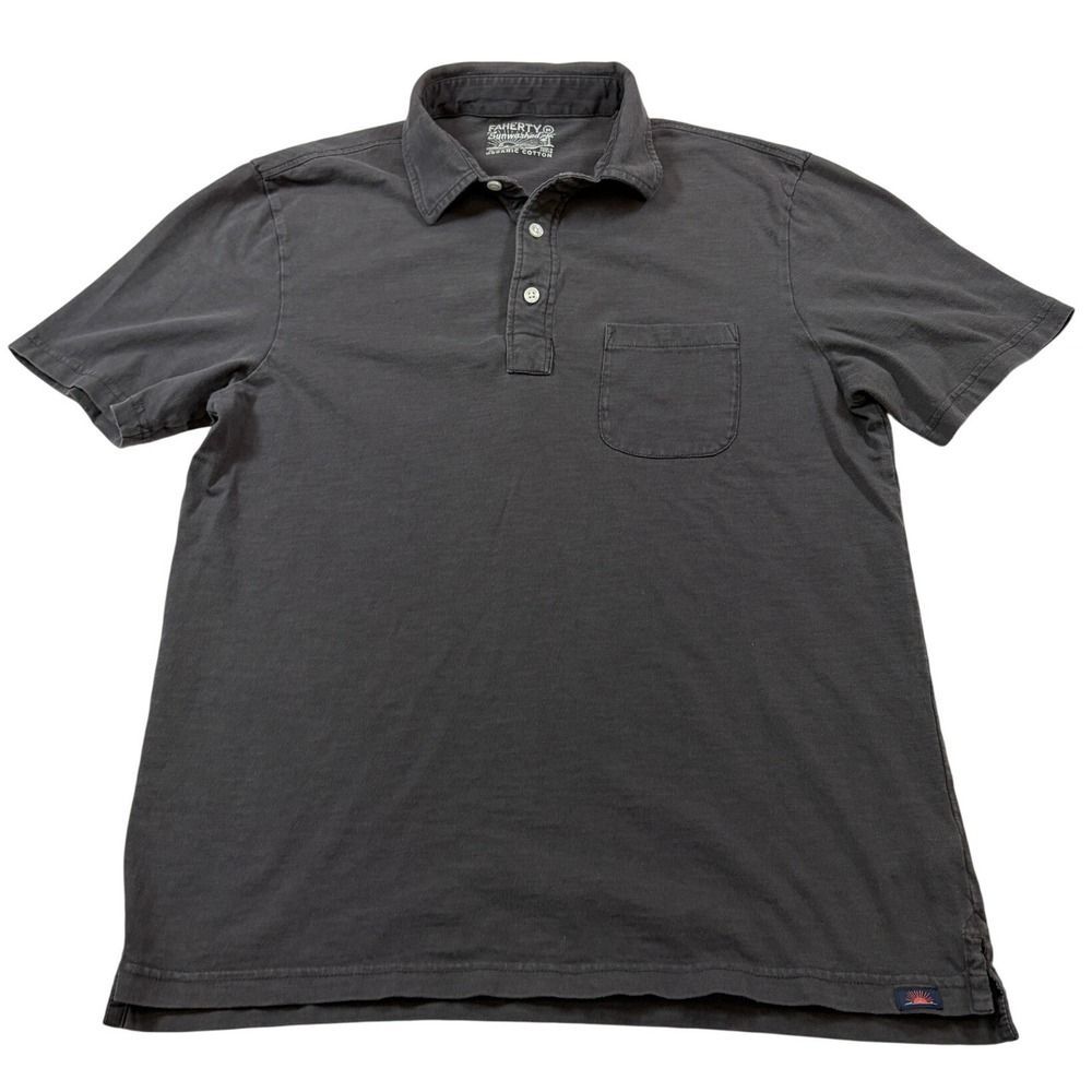 Faherty Sunwashed Organic Cotton Polo Shirt Mens Medium Charcoal Gray Pocket